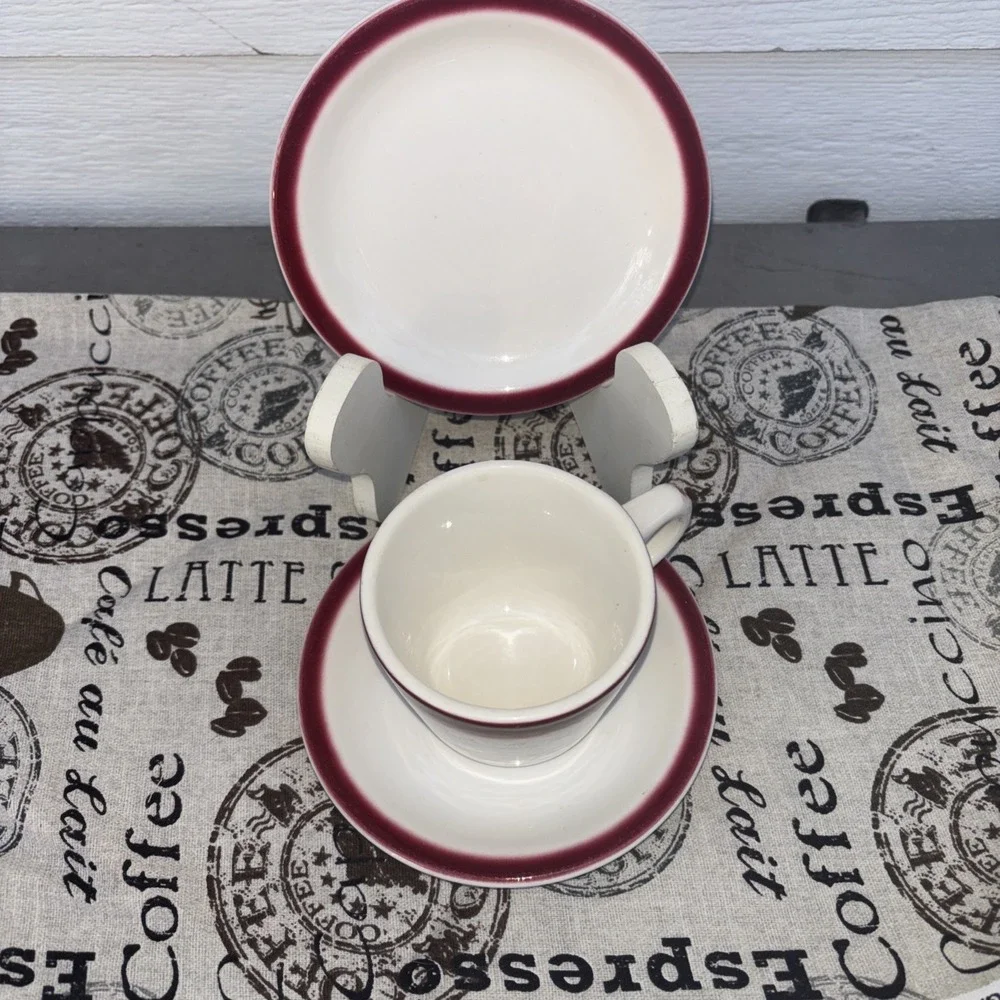 Buffalo China Maroon Air Brushed Coffee Cup & 2 Small 5